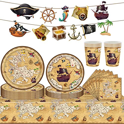 Newtic 52PCS Piraten kindergeburtstag deko set, Piraten Partygeschirr, Partyzubehör für Piraten-Geburtstag, Dazu gehören Teller,Tasse,Tischdecke,Servietten, Banner, für 10 Kinder Mädchen Jungen Newtic 52PCS Piraten kindergeburtstag deko set, Piraten Partygeschirr, Partyzubehör für Piraten-Geburtstag, Dazu gehören Teller,Tasse,Tischdecke,Servietten, Banner, für 10 Kinder Mädchen Jungen von Newtic