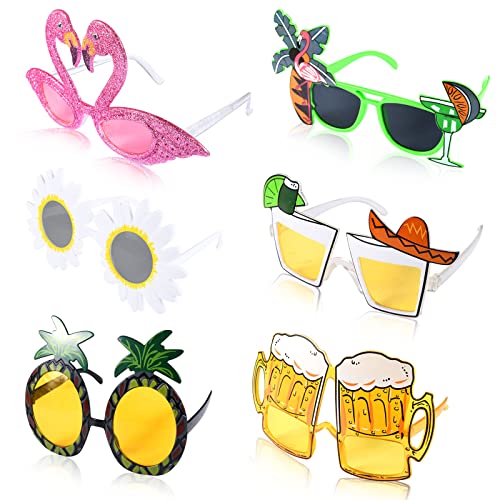 Newtic 6 Stück party brille lustig,Lustiges Sonnenbrillen,Hawaiian Tropical Party Brille Set,Luau Beach Party Kostüm Dekoration,Brillen Neuheit Party Photo Booth für Kinder Erwachsene von Newtic