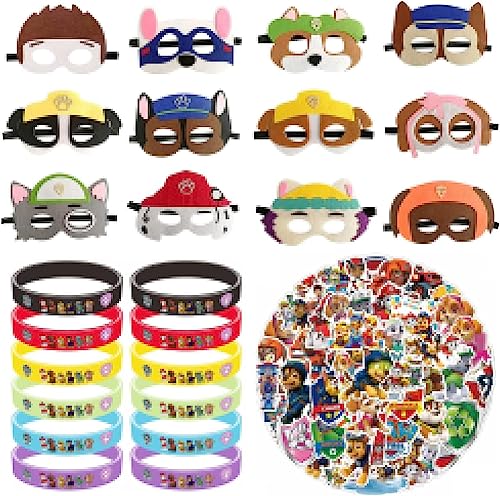 Newtic Dog Patrol Party Mitgebsel, Dog Patrol Party Deko Kindergeburtstag 74pcs, Beinhaltet 12 Silikon Armbänder, 12 Filzmasken, 50 Aufkleber, Kinder Geschenke für Kinder Jungen Mädchen Newtic Dog Patrol Party Mitgebsel, Dog Patrol Party Deko Kindergeburtstag 74pcs, Beinhaltet 12 Silikon Armbänder, 12 Filzmasken, 50 Aufkleber, Kinder Geschenke für Kinder Jungen Mädchen von Newtic