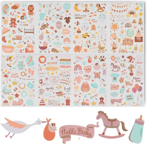 Sticker Babyalbum Aufkleber Fotoalbum Baby Babysticker Transparent mit 212 Motiven auf 4 Bögen Set für Kinder Babyparty Geschenk Jahr Buch Scrapbook Zubehör (brown) von Newtic