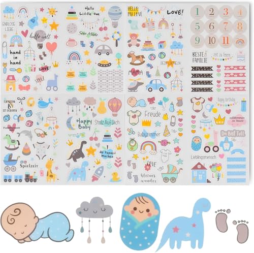 Sticker Babyalbum Aufkleber Fotoalbum Baby Babysticker Transparent mit 212 Motiven auf 4 Bögen Set für Kinder Babyparty Geschenk Jahr Buch Scrapbook Zubehör (bule) von Newtic