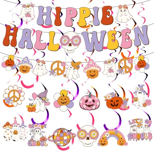 Newwiee 39 Stück Hippie Halloween Dekoration Groovy Ghost Kürbis Banner Geist Hängende Wirbel Let's Go Ghouls Waben Mittelstücke für Halloween Party Dekor Geburtstag Babyparty Newwiee 39 Stück Hippie Halloween Dekoration Groovy Ghost Kürbis Banner Geist Hängende Wirbel Let's Go Ghouls Waben Mittelstücke für Halloween Party Dekor Geburtstag Babyparty von Newwiee