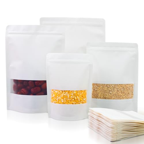 50 Stück 20,3 x 30,5 cm weiße wiederverschließbare Beutel aus Kraftpapier mit Fenster, wiederverwendbare Druckverschlussbeutel zur Aufbewahrung von Lebensmitteln, Keksen, Snacks, Verpackungen 50 Stück 20,3 x 30,5 cm weiße wiederverschließbare Beutel aus Kraftpapier mit Fenster, wiederverwendbare Druckverschlussbeutel zur Aufbewahrung von Lebensmitteln, Keksen, Snacks, Verpackungen von NexLevVac