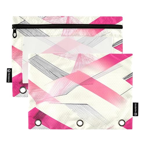 Abstrakte Linien, einfarbiges Federmäppchen-Set für 3-Ringbuch, glatter Reißverschluss mit transparentem PVC-Fenster, Federmäppchen für Schulbedarf, 2 Stück von Nexawaveo
