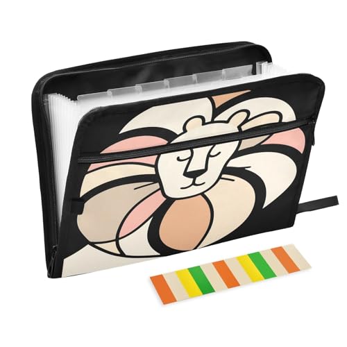 Abstrakter Löwen-Akkordeon-Aktenordner, 13 Fächer, erweiterbarer Aktenordner mit Etiketten, Rechnungen, Quittungen, Dokumentenhalter von Nexawaveo