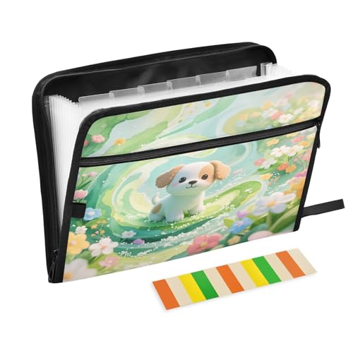 Adorable Puppy Dokumentenmappe mit Reißverschluss, 13 Fächer, Akkordeon-Dokumenten-Organizer für Arbeit und Zuhause, Grün Adorable Puppy Dokumentenmappe mit Reißverschluss, 13 Fächer, Akkordeon-Dokumenten-Organizer für Arbeit und Zuhause, Grün von Nexawaveo