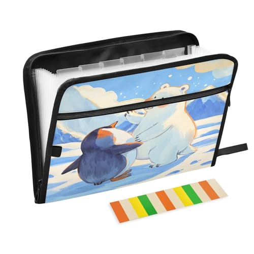 Akkordeon-Aktenordner, Pinguin, Eisbär in Blau, 13 Fächer, erweiterbarer Aktenordner mit Etiketten, Rechnungen, Quittungen, Dokumentenhalter Akkordeon-Aktenordner, Pinguin, Eisbär in Blau, 13 Fächer, erweiterbarer Aktenordner mit Etiketten, Rechnungen, Quittungen, Dokumentenhalter von Nexawaveo
