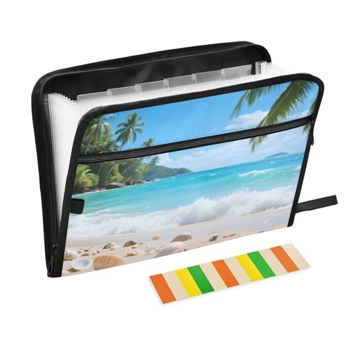 Akkordeon-Aktenordner, Sommerlandschaft, Strand, 13 Fächer, erweiterbarer Aktenordner mit Etiketten, Rechnungen, Quittungen, Dokumentenhalter von Nexawaveo