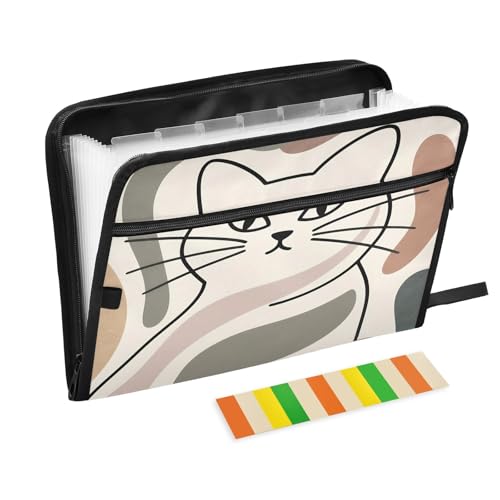 Akkordeon-Aktenordner, abstrakte Katze, Beige, 13 Fächer, erweiterbar, mit Etiketten, Rechnungen, Quittungen, Dokumentenhalter Akkordeon-Aktenordner, abstrakte Katze, Beige, 13 Fächer, erweiterbar, mit Etiketten, Rechnungen, Quittungen, Dokumentenhalter von Nexawaveo