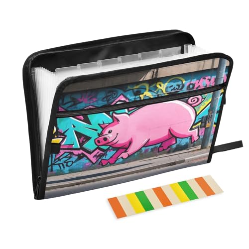 Akkordeon-Aktenordner Schwein auf blau und bunt, 13 Fächer, erweiterbarer Aktenordner mit Etiketten, Rechnungen, Quittungen, Dokumentenhalter Akkordeon-Aktenordner Schwein auf blau und bunt, 13 Fächer, erweiterbarer Aktenordner mit Etiketten, Rechnungen, Quittungen, Dokumentenhalter von Nexawaveo