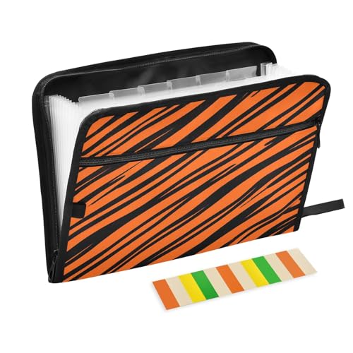 Akkordeon-Aktenordner mit 13 Fächern, erweiterbar, mit Etiketten, Orange / Schwarz gestreift, Dokumentenhalter Akkordeon-Aktenordner mit 13 Fächern, erweiterbar, mit Etiketten, Orange / Schwarz gestreift, Dokumentenhalter von Nexawaveo