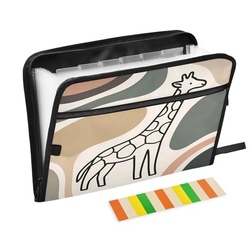 Akkordeon-Aktenordner mit 13 Fächern, erweiterbar, mit Etiketten, für Rechnungen, Quittungen, Dokumente, abstrakte Giraffe von Nexawaveo