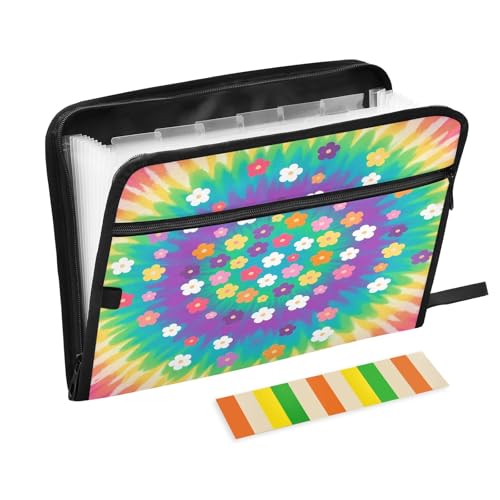 Akkordeon-Aktenordner mit Batikmuster, bunt, 13 Fächer, erweiterbar, mit Etiketten, Rechnungen, Quittungen, Dokumentenhalter Akkordeon-Aktenordner mit Batikmuster, bunt, 13 Fächer, erweiterbar, mit Etiketten, Rechnungen, Quittungen, Dokumentenhalter von Nexawaveo