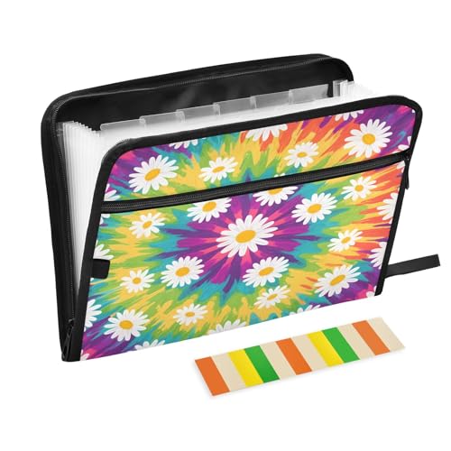 Akkordeon-Aktenordner mit Batikmuster, bunt, 13 Fächer, erweiterbar, mit Etiketten, Rechnungen, Quittungen, Dokumentenhalter von Nexawaveo
