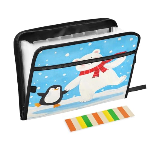Akkordeon-Aktenordner mit Eisbär und Pinguin, blau, 13 Fächer, erweiterbar, mit Etiketten, Rechnungen, Quittungen, Dokumentenhalter Akkordeon-Aktenordner mit Eisbär und Pinguin, blau, 13 Fächer, erweiterbar, mit Etiketten, Rechnungen, Quittungen, Dokumentenhalter von Nexawaveo