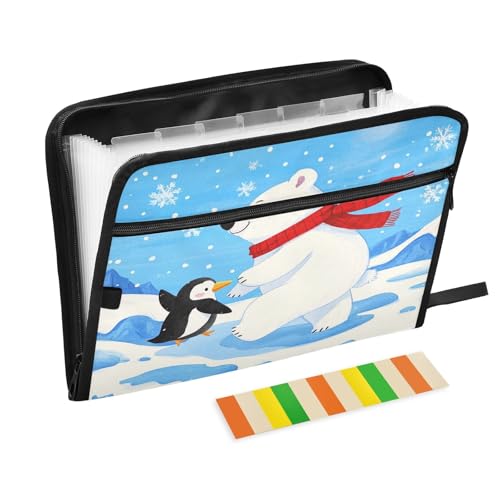 Akkordeon-Aktenordner mit Eisbär und Pinguin im Winter, 13 Fächer, erweiterbar, mit Etiketten, Rechnungen, Quittungen, Dokumentenhalter Akkordeon-Aktenordner mit Eisbär und Pinguin im Winter, 13 Fächer, erweiterbar, mit Etiketten, Rechnungen, Quittungen, Dokumentenhalter von Nexawaveo