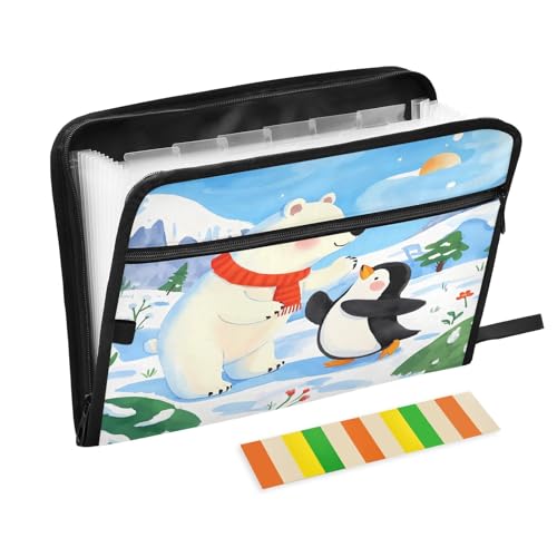 Akkordeon-Aktenordner mit Eisbär und Pinguin in verschneiter Landschaft, 13 Fächer, erweiterbarer Aktenordner mit Etiketten, Rechnungen, Quittungen, Dokumentenhalter Akkordeon-Aktenordner mit Eisbär und Pinguin in verschneiter Landschaft, 13 Fächer, erweiterbarer Aktenordner mit Etiketten, Rechnungen, Quittungen, Dokumentenhalter von Nexawaveo