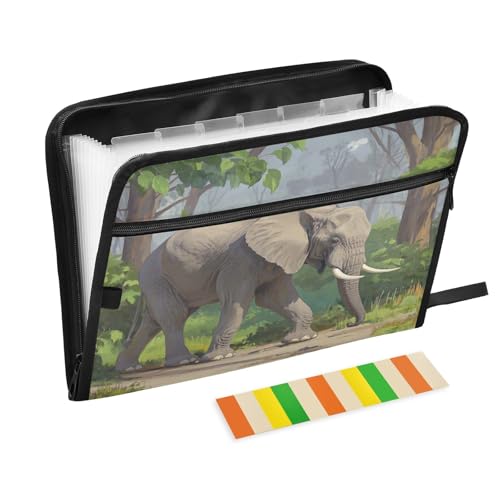 Akkordeon-Aktenordner mit Elefant im Dschungel, 13 Fächer, erweiterbar, mit Etiketten, Rechnungen, Quittungen, Dokumentenhalter Akkordeon-Aktenordner mit Elefant im Dschungel, 13 Fächer, erweiterbar, mit Etiketten, Rechnungen, Quittungen, Dokumentenhalter von Nexawaveo