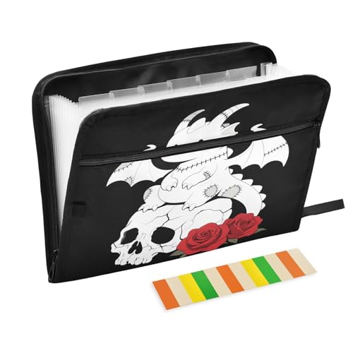 Akkordeon-Aktenordner mit Gothic-Totenkopf-Design, 13 Fächer, erweiterbar, mit Etiketten, Rechnungen, Quittungen, Dokumentenhalter Akkordeon-Aktenordner mit Gothic-Totenkopf-Design, 13 Fächer, erweiterbar, mit Etiketten, Rechnungen, Quittungen, Dokumentenhalter von Nexawaveo