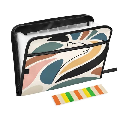 Akkordeon-Aktenordner mit abstraktem Bär, 13 Fächer, erweiterbar, mit Etiketten, Rechnungen, Quittungen, Dokumentenhalter von Nexawaveo