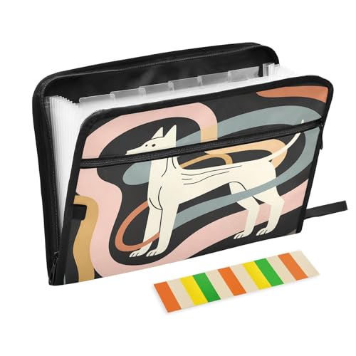 Akkordeon-Aktenordner mit abstraktem Hund, 13 Fächer, erweiterbar, mit Etiketten, Rechnungen, Quittungen, Dokumentenhalter von Nexawaveo