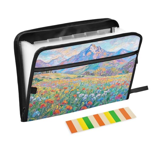 Akkordeon-Aktenordner mit buntem Frühlingsblumen-Motiv, 13 Fächer, erweiterbar, mit Etiketten, Rechnungen, Quittungen, Dokumentenhalter von Nexawaveo