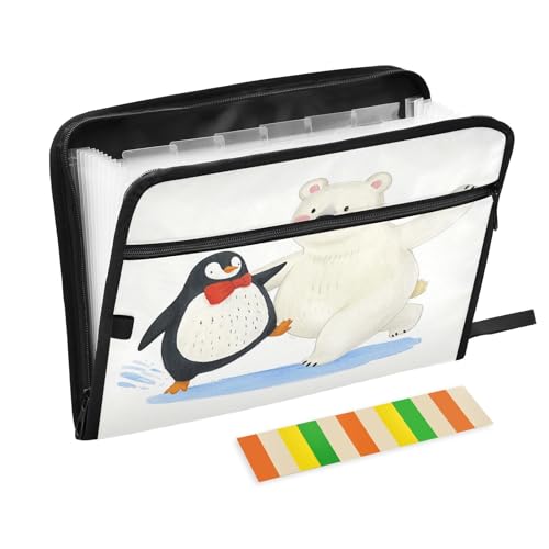 Akkordeon-Aktenordner mit niedlichem Pinguin und Eisbär, 13 Fächer, erweiterbar, mit Etiketten, Rechnungen, Quittungen, Dokumentenhalter Akkordeon-Aktenordner mit niedlichem Pinguin und Eisbär, 13 Fächer, erweiterbar, mit Etiketten, Rechnungen, Quittungen, Dokumentenhalter von Nexawaveo