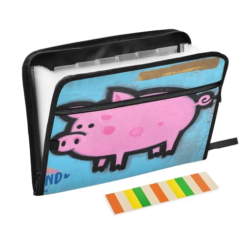 Akkordeon-Aktenordner mit niedlichem Schwein, Graffiti an der Wand, 13 Fächer, erweiterbar, mit Etiketten, Rechnungen, Quittungen, Dokumentenhalter Akkordeon-Aktenordner mit niedlichem Schwein, Graffiti an der Wand, 13 Fächer, erweiterbar, mit Etiketten, Rechnungen, Quittungen, Dokumentenhalter von Nexawaveo