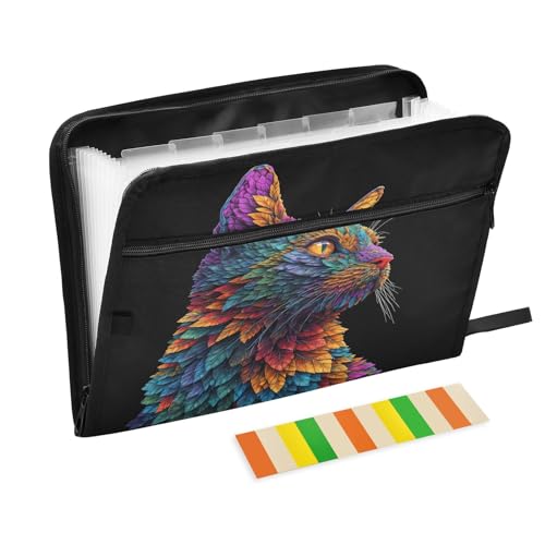Akkordeon-Aktenordner mit psychedelischem Katzenprofil, 13 Fächer, erweiterbar, mit Etiketten, Rechnungen, Quittungen, Dokumentenhalter Akkordeon-Aktenordner mit psychedelischem Katzenprofil, 13 Fächer, erweiterbar, mit Etiketten, Rechnungen, Quittungen, Dokumentenhalter von Nexawaveo