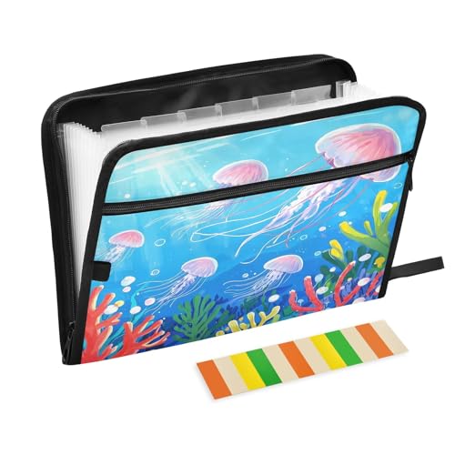 Akkordeon-Dokumenten-Organizer mit Quallen in blauem Ozean mit Korallen, erweiterbarer Reißverschluss, 13 Taschen, Akkordeon-Dokumenten-Organizer für Arbeit und Zuhause Akkordeon-Dokumenten-Organizer mit Quallen in blauem Ozean mit Korallen, erweiterbarer Reißverschluss, 13 Taschen, Akkordeon-Dokumenten-Organizer für Arbeit und Zuhause von Nexawaveo