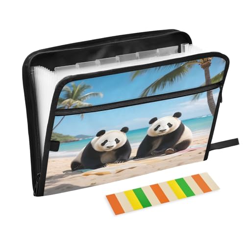 Akkordeon-Dokumenten-Organizer mit süßem Panda am Strand, mit Reißverschluss, 13 Fächer, für Arbeit und Zuhause von Nexawaveo