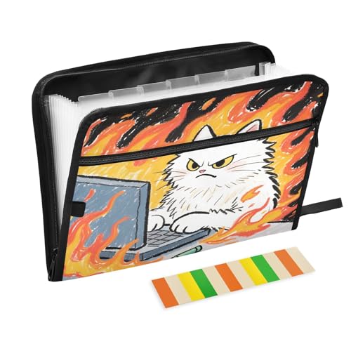 Angry Cat Staff Fächermappe mit Reißverschluss, 13 Taschen, Akkordeon-Dokumenten-Organizer für Arbeit und Zuhause von Nexawaveo