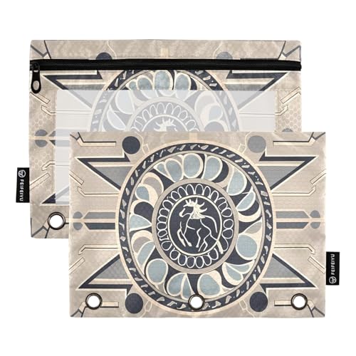 Art Deco Federmäppchen mit Pferd auf neutralem 2er-Pack, für 3-Ringbuch, glatter Reißverschluss mit transparentem PVC-Fenster, Federmäppchen für Schulbedarf Art Deco Federmäppchen mit Pferd auf neutralem 2er-Pack, für 3-Ringbuch, glatter Reißverschluss mit transparentem PVC-Fenster, Federmäppchen für Schulbedarf von Nexawaveo