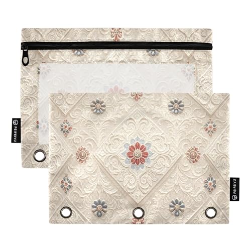 Aufwendiges Federmäppchen mit Blumenmuster, 2 Stück, für 3-Ringbücher, glatter Reißverschluss mit transparentem PVC-Fenster, Federmäppchen für Schulbedarf Aufwendiges Federmäppchen mit Blumenmuster, 2 Stück, für 3-Ringbücher, glatter Reißverschluss mit transparentem PVC-Fenster, Federmäppchen für Schulbedarf von Nexawaveo