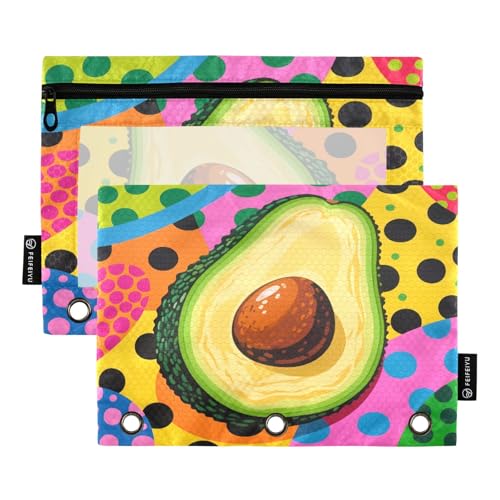 Avocado Federmäppchen mit bunten Punkten, niedliches 2er-Pack, für 3-Ringbücher, glatter Reißverschluss mit transparentem PVC-Fenster, Federmäppchen für Schulbedarf von Nexawaveo