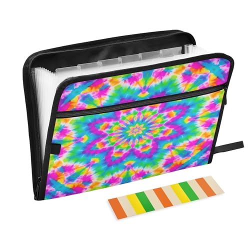 Batik-Mandala, buntes Akkordeon-Aktenordner, 13 Fächer, erweiterbarer Aktenordner mit Etiketten, Rechnungen, Quittungen, Dokumentenhalter von Nexawaveo