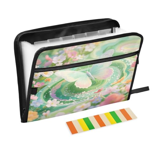 Bezaubernde Dokumentenmappe mit Reißverschluss, 13 Taschen, Akkordeon-Dokumenten-Organizer für Arbeit und Zuhause, Grün von Nexawaveo