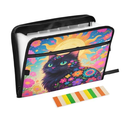 Boho Cat Sun Fächermappe mit 13 Fächern, A4, Dokumenten-Organizer mit Reißverschluss Boho Cat Sun Fächermappe mit 13 Fächern, A4, Dokumenten-Organizer mit Reißverschluss von Nexawaveo