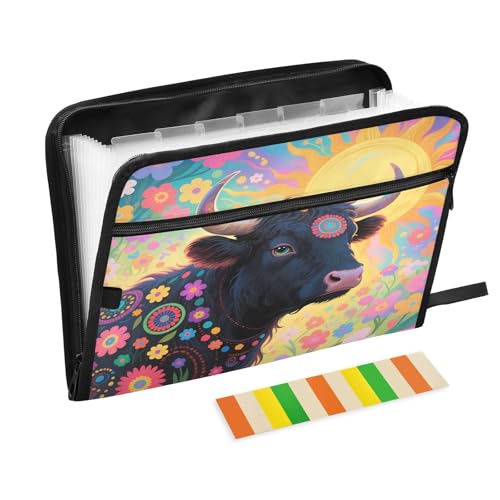 Boho Cow Sun Fächermappe mit 13 Fächern, A4, Dokumenten-Organizer mit Reißverschluss Boho Cow Sun Fächermappe mit 13 Fächern, A4, Dokumenten-Organizer mit Reißverschluss von Nexawaveo