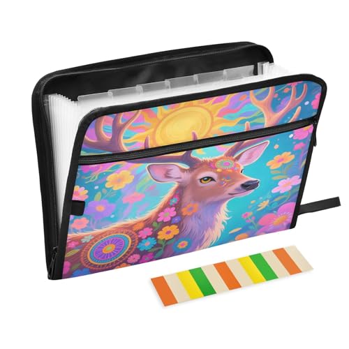Boho Deer Sun Fächermappe mit 13 Fächern, A4, Dokumenten-Organizer mit Reißverschluss Boho Deer Sun Fächermappe mit 13 Fächern, A4, Dokumenten-Organizer mit Reißverschluss von Nexawaveo