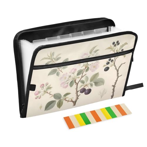 Botanical Fächermappe mit 13 Fächern, A4, mit Reißverschluss, Hellbeige von Nexawaveo