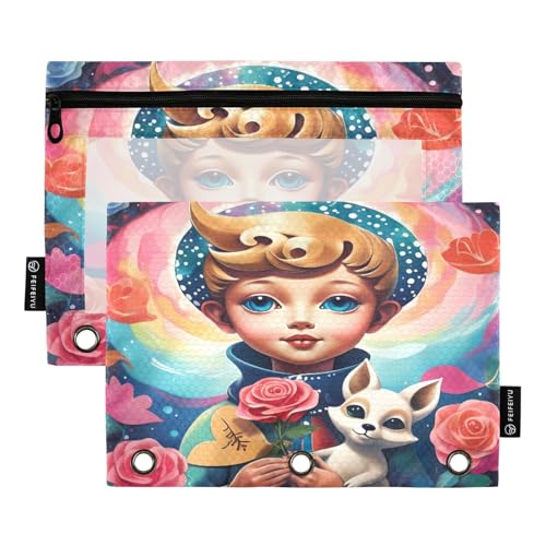 Cartoon Boy Cosmic Federmäppchen-Set für 3-Ringbuch, glatter Reißverschluss mit transparentem PVC-Fenster, Federmäppchen für Schulbedarf, 2 Stück von Nexawaveo