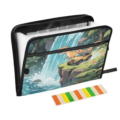 Cartoon-Dinosaurier-Auto-Dokumentenmappe, erweiterbarer Reißverschluss, 13 Taschen, Akkordeon-Dokumenten-Organizer für die Arbeit und Zuhause Cartoon-Dinosaurier-Auto-Dokumentenmappe, erweiterbarer Reißverschluss, 13 Taschen, Akkordeon-Dokumenten-Organizer für die Arbeit und Zuhause von Nexawaveo