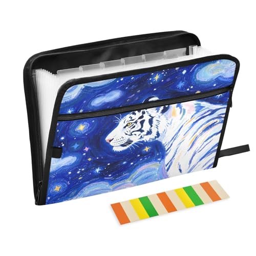 Celestial Big Cat Profil-Dokumentenmappe, erweiterbarer Reißverschluss, 13 Taschen, Akkordeon-Dokumenten-Organizer für Arbeit und Zuhause von Nexawaveo