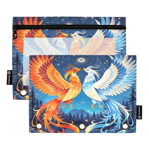 Celestial Phoenixes Night Federmäppchen-Set für 3-Ringbuch, glatter Reißverschluss mit transparentem PVC-Fenster, Federmäppchen für Schulbedarf, 2 Stück von Nexawaveo