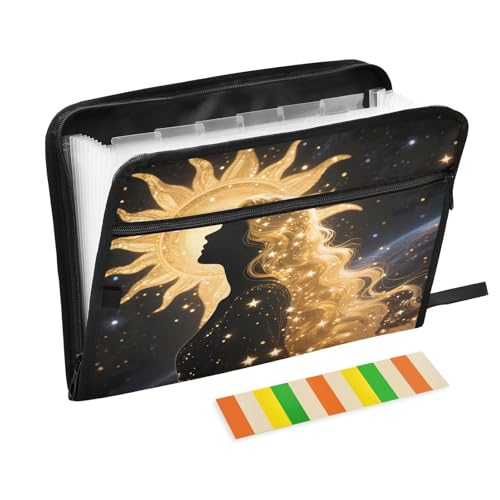 Celestial Woman Fächermappe mit Reißverschluss, 13 Fächer, Akkordeon-Dokumenten-Organizer für Arbeit und Zuhause, goldfarben / Schwarz Celestial Woman Fächermappe mit Reißverschluss, 13 Fächer, Akkordeon-Dokumenten-Organizer für Arbeit und Zuhause, goldfarben / Schwarz von Nexawaveo