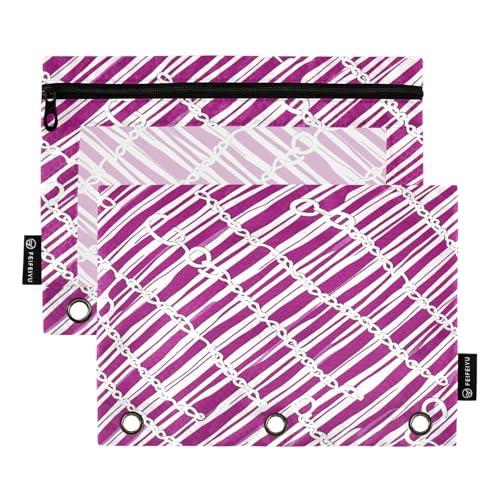 Chainlink Federmäppchen mit violetten Streifen, 2 Stück, für 3-Ringbücher, glatter Reißverschluss mit transparentem PVC-Fenster, Federmäppchen für Schulbedarf Chainlink Federmäppchen mit violetten Streifen, 2 Stück, für 3-Ringbücher, glatter Reißverschluss mit transparentem PVC-Fenster, Federmäppchen für Schulbedarf von Nexawaveo