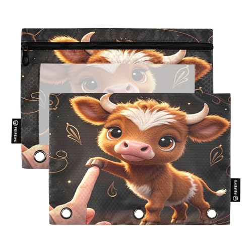 Charming Calf Dark Federmäppchen-Set für 3-Ringbuch, glatter Reißverschluss mit transparentem PVC-Fenster, Federmäppchen für Schulbedarf, 2 Stück von Nexawaveo