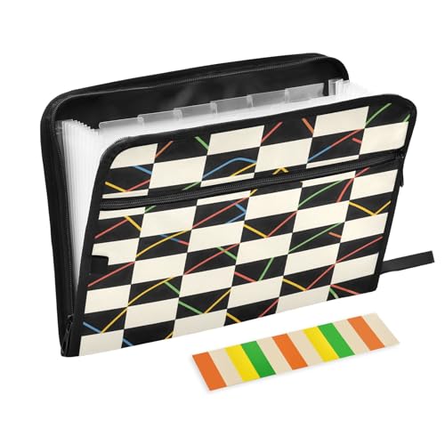 Checkerboard Lines Fächermappe mit 13 Fächern, A4, mit Reißverschluss, Schwarz / Weiß Checkerboard Lines Fächermappe mit 13 Fächern, A4, mit Reißverschluss, Schwarz / Weiß von Nexawaveo