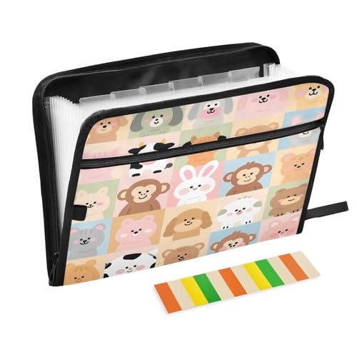Chibi Animals Fächermappe mit Reißverschluss, 13 Taschen, Akkordeon-Dokumenten-Organizer für Arbeit und Zuhause von Nexawaveo